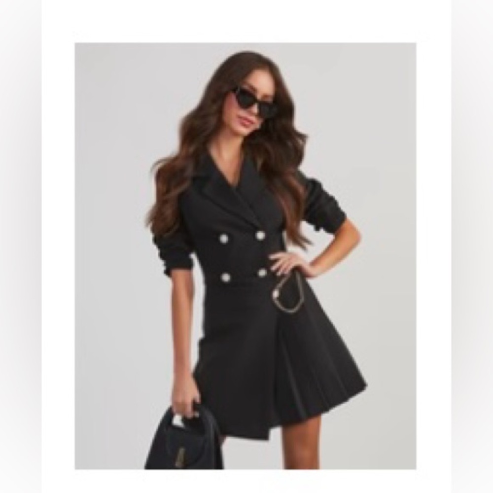 New Never Worn Black Mariner Pleated Blazer Dress . Size Med